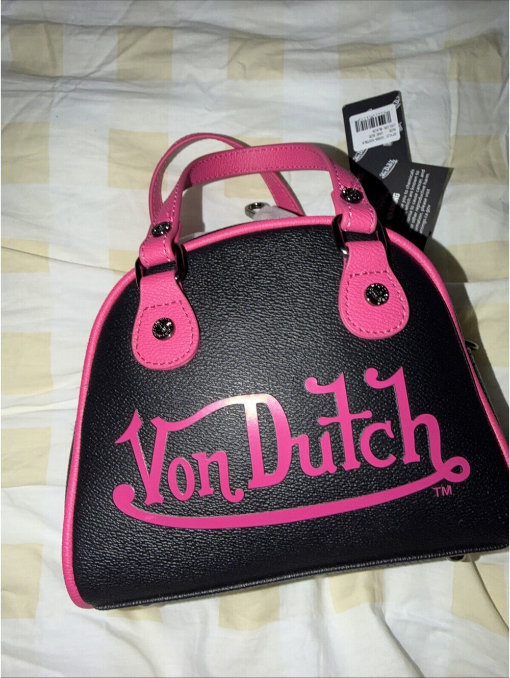 NWT Von Dutch Black & Pink Bowling Bag Crossbody Satchel